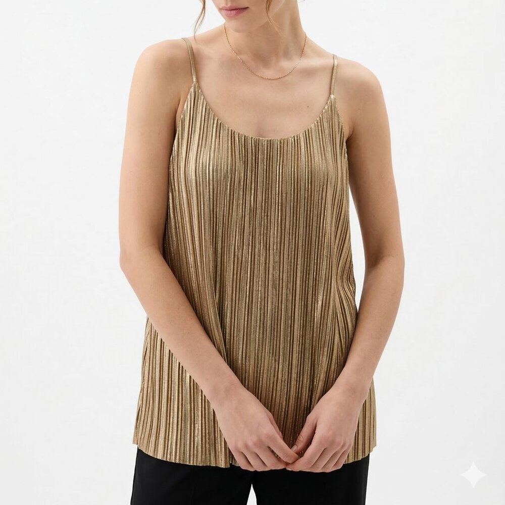 Cato Tank Gold Glam Minimalist Ribbed Party Indie Metallic XL NWT
